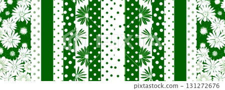Background material seamless pattern illustration floral polka dot stripes green 131272676