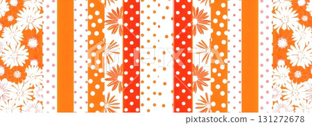 Background material seamless pattern illustration floral polka dot stripes orange Background material seamless pattern illustration floral polka dot stripes orange 131272678