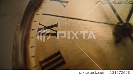 Macro Close Up Shot of Antique Pocket Watch with Vintage Design. Time Lapse 131272698