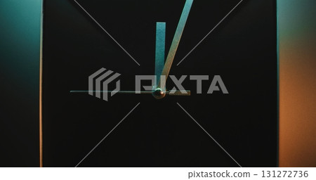 Close Up of Moving Clock Hands Showing Precise Time on Wall Clock with Futuristic Design. Time Lapse 131272736