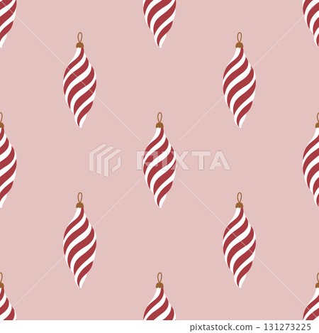 Seamless striped bauble pattern on pink background Seamless striped bauble pattern on pink background 131273225