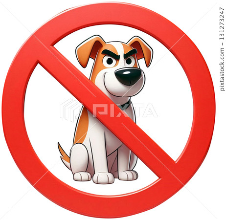 Prohibition sign, no dogs, red circle border 131273247