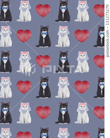 Bride and groom cat pattern_blue_vertical 131273270
