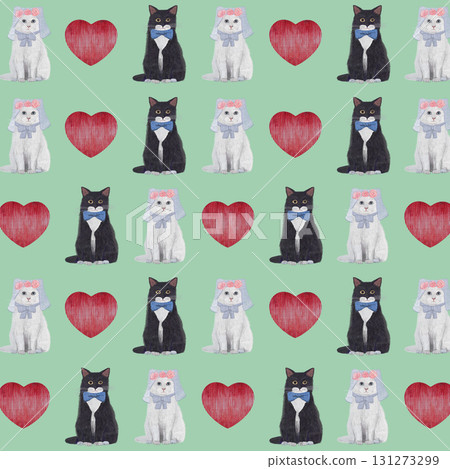 Bride and groom cat pattern green square 131273299