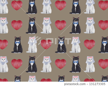 Bride and Groom Cat Pattern_Mocha_Horizontal 131273305