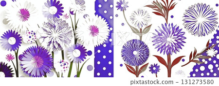 Background material, seamless pattern, paper craft style illustration, floral pattern, polka dots, blue Background material, seamless pattern, paper craft style illustration, floral pattern, polka dots, blue 131273580