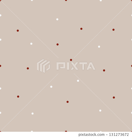 A cute seamless vector pattern with white and red dots. Small round spots on a beige background. A simple and sweet design in pastel beige tones. Vector childrens print with circles. A cute seamless vector pattern with white and red dots. Small round spots on a beige background. A simple and sweet design in pastel beige tones. Vector childrens print with circles. 131273672