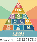 Educational medical pyramid showing disease classification with colorful healthcare infographic design 131273738