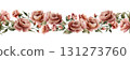 Rose with bud and leaves seamless border. Dusty pink garden Victorian flower. Watercolor hand painted floral isolated illustration for wedding design home textile porcelain crockery cosmetic package 131273760