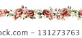 Roses with white flower and leaves seamless border. Dusty pink garden Victorian flower. Watercolor hand painted floral isolated illustration for wedding design home textile crockery cosmetic package 131273763