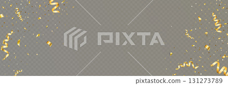 Gold confetti frame. Rainbow light hologram falling on transparent background. Prism lens. Shiny festive decor. Crystal texture. Party celebration. Glamour design. Vector Illustration 131273789