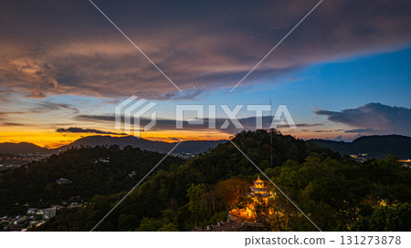 Aerial view of scenery Sunset Over Khao Rang viewpoint. Aerial view of scenery Sunset Over Khao Rang viewpoint. 131273878