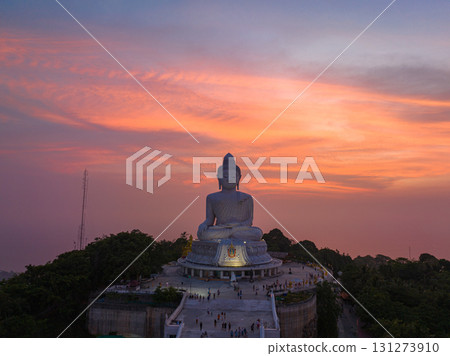 aerial view stuning sky of sunrise or sunset at Phuket big Buddha. aerial view stuning sky of sunrise or sunset at Phuket big Buddha. 131273910