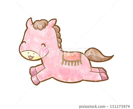 A cute pink horse character drawn in watercolor style. A New Year's illustration that can be used for New Year's cards and zodiac designs. A cute pink horse character drawn in watercolor style. A New Year's illustration that can be used for New Year's cards and zodiac designs. 131273974