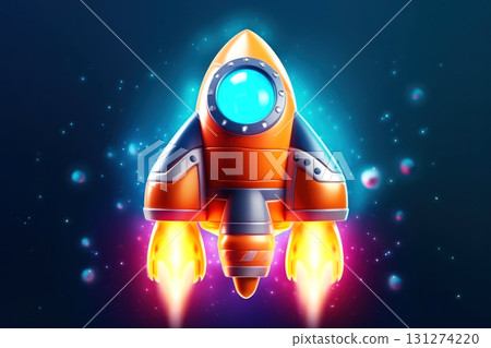 Blast off into space with this vibrant digital artwork of a rocket launch 131274220