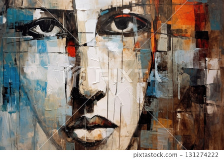 Vibrant abstract portrait painting with bold strokes and striking colors 131274222