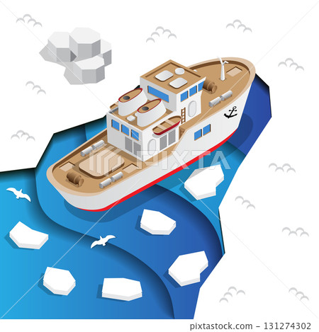 Ship in the sea ice. Isometric. Vector illustration. 131274302