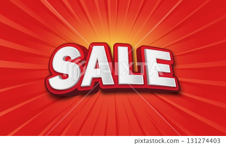 Text Sale with 3d effect on a background with red radial rays. 131274403