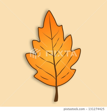 An autumn leaf of a tree with a shadow is isolated on a beige background. 131274425