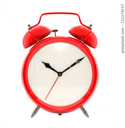 Alarm clock, vintage style red color clock with black hands 131274517