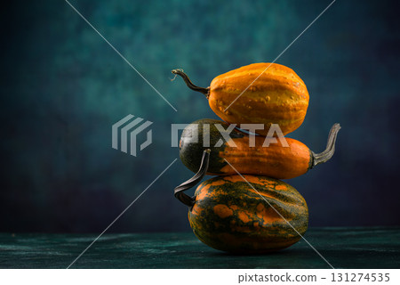 Various decorative pumpkin on green background Various decorative pumpkin on green background 131274535