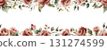 Roses with white flowers and leaves frame. Dusty pink garden Victorian Watercolor hand painted floral isolated illustration for wedding design template home textile porcelain crockery cosmetic package 131274599