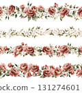Roses with white flower seamless borders set. Dusty pink garden Victorian Watercolor hand painted floral isolated illustration for wedding design home textile porcelain crockery cosmetic package 131274601