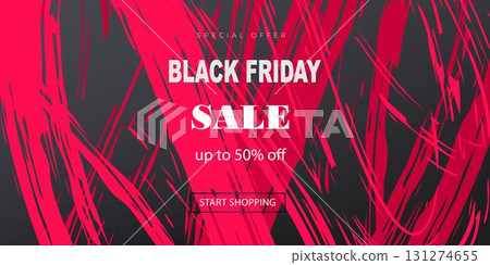 Black Friday banner. Modern abstract background. Illustration with bold and expressive brush strokes in a modern ink style. Perfect for posters, album covers, advertising, 131274655