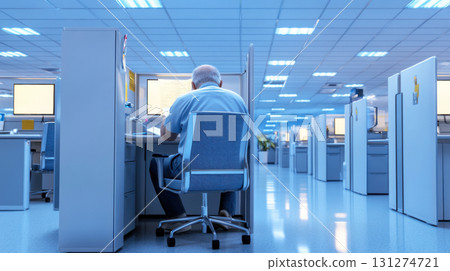 Middle-aged man discreetly fills out an anonymous paper survey in a government office with an emphasis on privacy. Survey research answer checklist 131274721