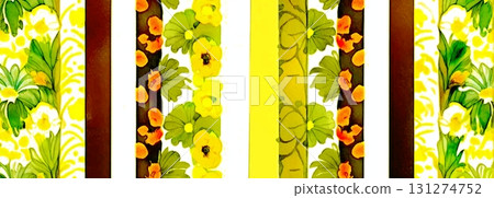 Background material, watercolor illustration, floral pattern, colorful flower pattern, yellow 131274752
