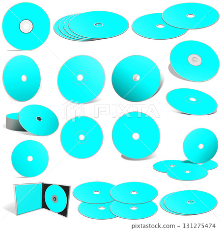 Abstract cyan CD disks and boxes on white background. Abstract cyan CD disks and boxes on white background. 131275474