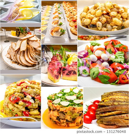 Collage of Mediterranean cold vegetable appetizers 131276048