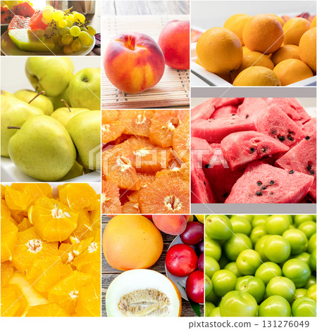 Collage of fresh fruits variety 131276049