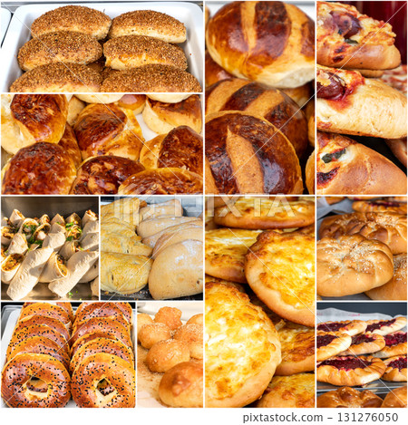 Food collage of baked goods and pastries. Composite image. 131276050