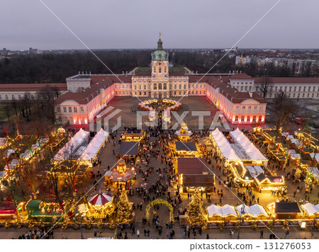 Christmas market in Berlin. Aerial Shot of Weihnachtsmark on Charlottenburg Palace. Winter Holidays in Berlin, Germany. Christmas market in Berlin. Aerial Shot of Weihnachtsmark on Charlottenburg Palace. Winter Holidays in Berlin, Germany. 131276053