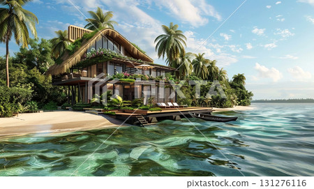 Experience the ultimate tropical getaway with this stunning beachfront villa surrounded by lush greenery 131276116