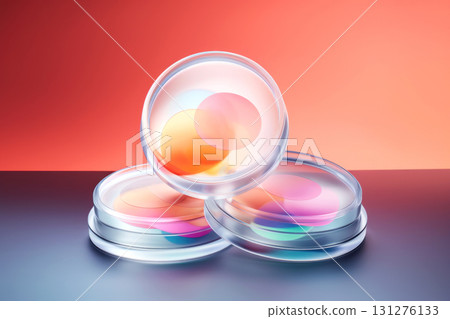 Vibrant hues and sleek design define this modern image featuring three stacked glass-like 131276133