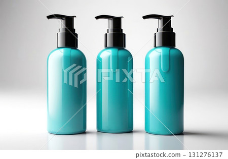 Experience minimalistic elegance with these sleek, teal pump bottles designed 131276137