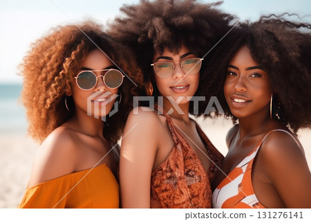 Capture sheer joy and style with this image of three smiling women 131276141