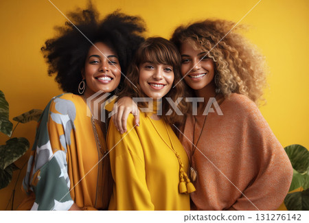 Embrace diversity with this radiant image showcasing three women 131276142