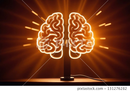 Bright orange glowing brain lamp radiating creativity and innovation 131276282