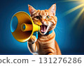 Adorable cat making a statement through a vibrant megaphone. 131276286