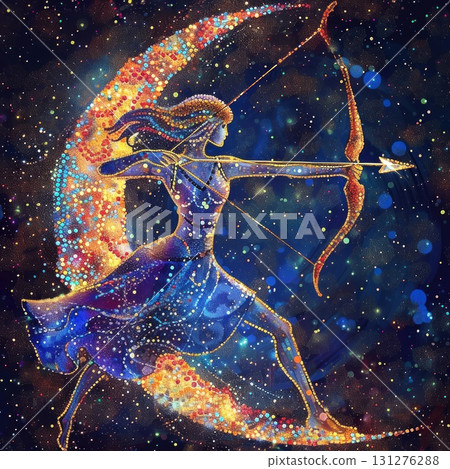 Experience the magic of the cosmos with this stunning artistic portrayal of a celestial archer 131276288