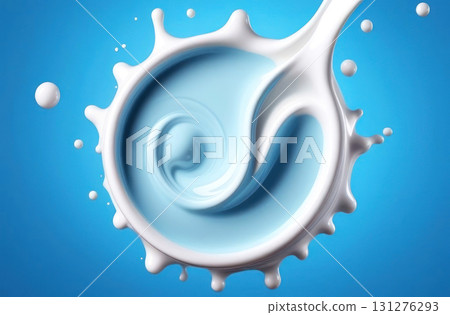 Energetic splash of milk in vibrant blue background. Perfect for creative projects 131276293