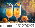 Indulge in the visual feast of these vibrant peach and blueberry cocktails 131276295