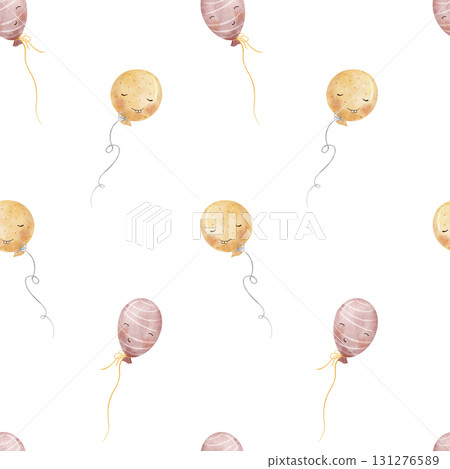 Funny balloons pattern. Hand-drawn watercolor illustration in childish Halloween style. Seamless print isolated on background for clothing fabric packaging wallpaper printing Birthday party holiday Funny balloons pattern. Hand-drawn watercolor illustration in childish Halloween style. Seamless print isolated on background for clothing fabric packaging wallpaper printing Birthday party holiday 131276589