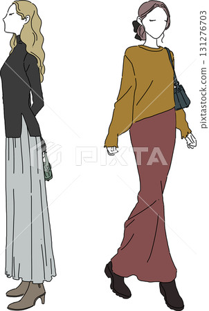 Autumn/Winter Long Skirt Coordination: Calm Women's Fashion Illustration Autumn/Winter Long Skirt Coordination: Calm Women's Fashion Illustration 131276703