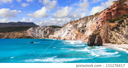 beautiful scenic beaches of Greek islands - Fyriplaka on Milos island 131276817