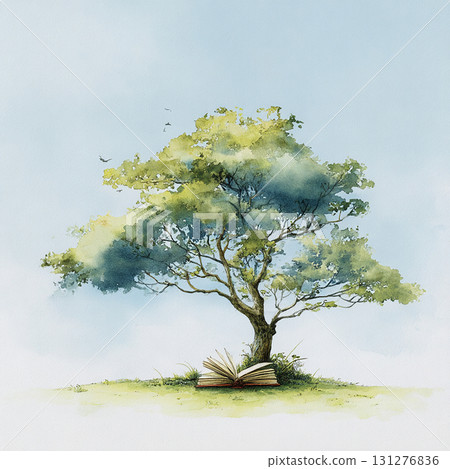 Watercolor illustration of a tree and a book | Nature, learning, education, reading image Watercolor illustration of a tree and a book | Nature, learning, education, reading image 131276836