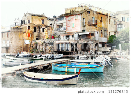 Erbalunga - small old fishing village in Corsica, artwork in painting style Erbalunga - small old fishing village in Corsica, artwork in painting style 131276843